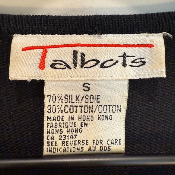 Vintage Talbots Silk Cotton Top Small Black Short Sleeves - Picture 5 of 8